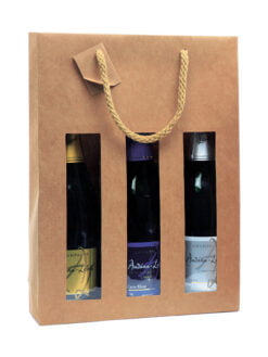 SAC KRAFT BRUN UNI AVEC FENÊTRE 3 BOUTEILLES (poignées cordelières)