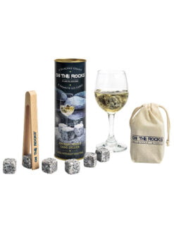 GLAÇONS EN GRANIT BLANC AVEC PINCE EN BOIS (lot de 6)