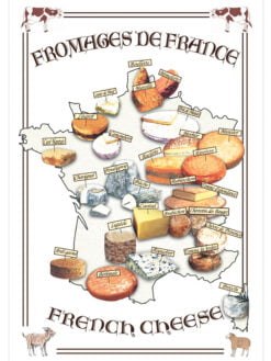 TORCHON FROMAGES DE FRANCE - 48 X 72 cm