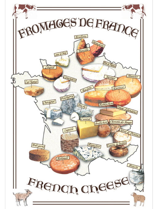 TORCHON FROMAGES DE FRANCE - 48 X 72 cm