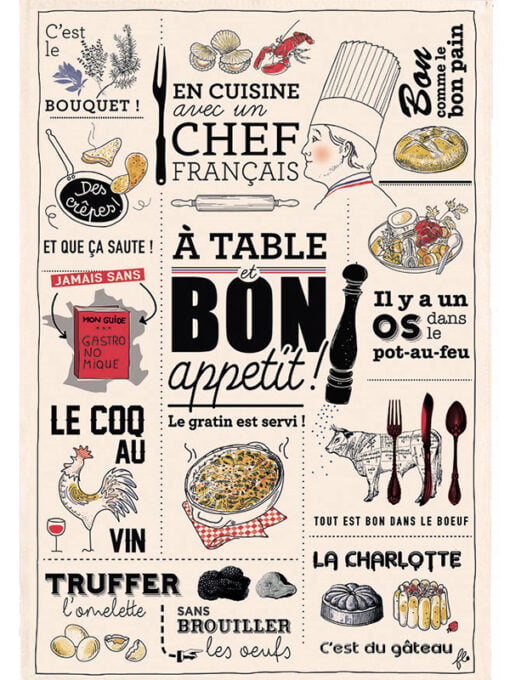 TORCHON CUISINE FRANÇAISE, BON APPÉTIT - 48x70 cm