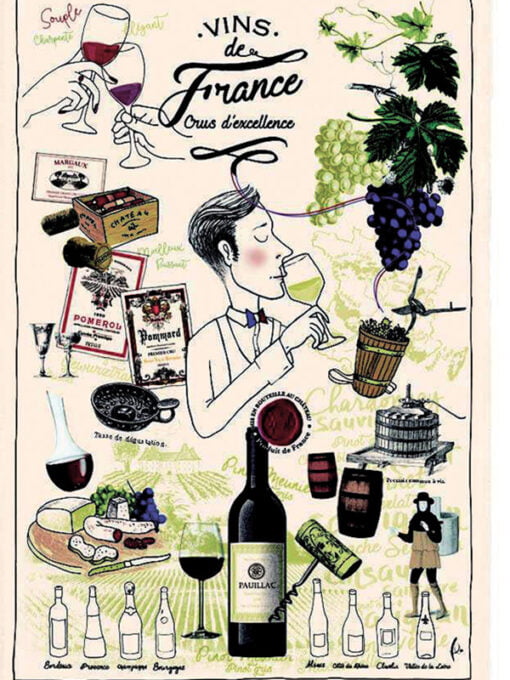 TORCHON VIN DE FRANCE, CRUS d'EXCELLENCE - 48 x 72 cm