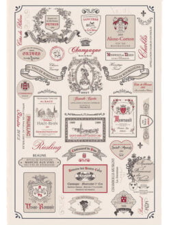 TORCHON ÉTIQUETTES DES VINS DE FRANCE - 48x72 cm