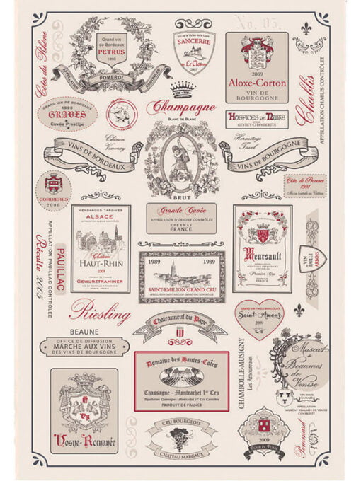 TORCHON ÉTIQUETTES DES VINS DE FRANCE - 48x72 cm