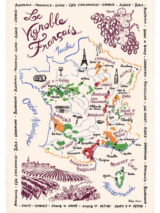 TORCHON LE VIGNOBLE FRANÇAIS - 48 X 72 cm
