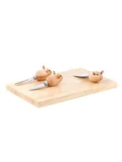 SET A FROMAGE PLANCHE APERO EN BOIS AVEC 3 COUTEAUX "SOURIS"