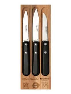 SET 3 COUTEAUX "PAPERSTONE" COLORI NOIR SUR PLANCHE EN BOIS