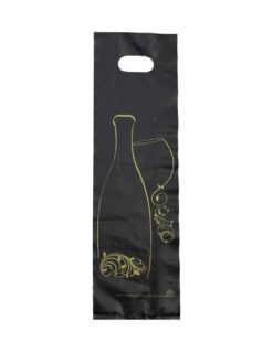 SAC PLASTIQUE NOIR IMPRESSION OR 1 BOUTEILLE (poignées intégrées)