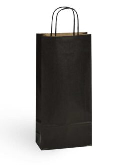SAC KRAFT VERGÉ NOIR UNI SANS FENÊTRE 2 BOUTEILLES (poignées torsadées)