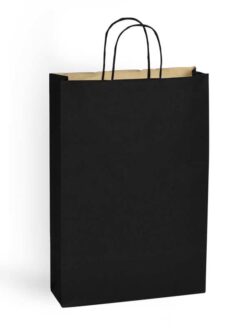 SAC KRAFT VERGÉ NOIR UNI SANS FENÊTRE 3 BOUTEILLES (poignées torsadées)