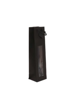 SAC KRAFT NOIR MAT UNI AVEC FENÊTRE 1 BOUTEILLE (poignées cordelières)