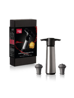POMPE À VIDE D'AIR MANUELLE ACIER BROSSÉ ET 2 BOUCHONS COFFRET CADEAU
