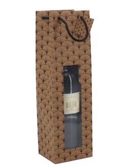 SAC KRAFT BRUN GAUFRÉ MOTIF GINKO AVEC FENÊTRE 1 MAGNUM (poignées cordelières)