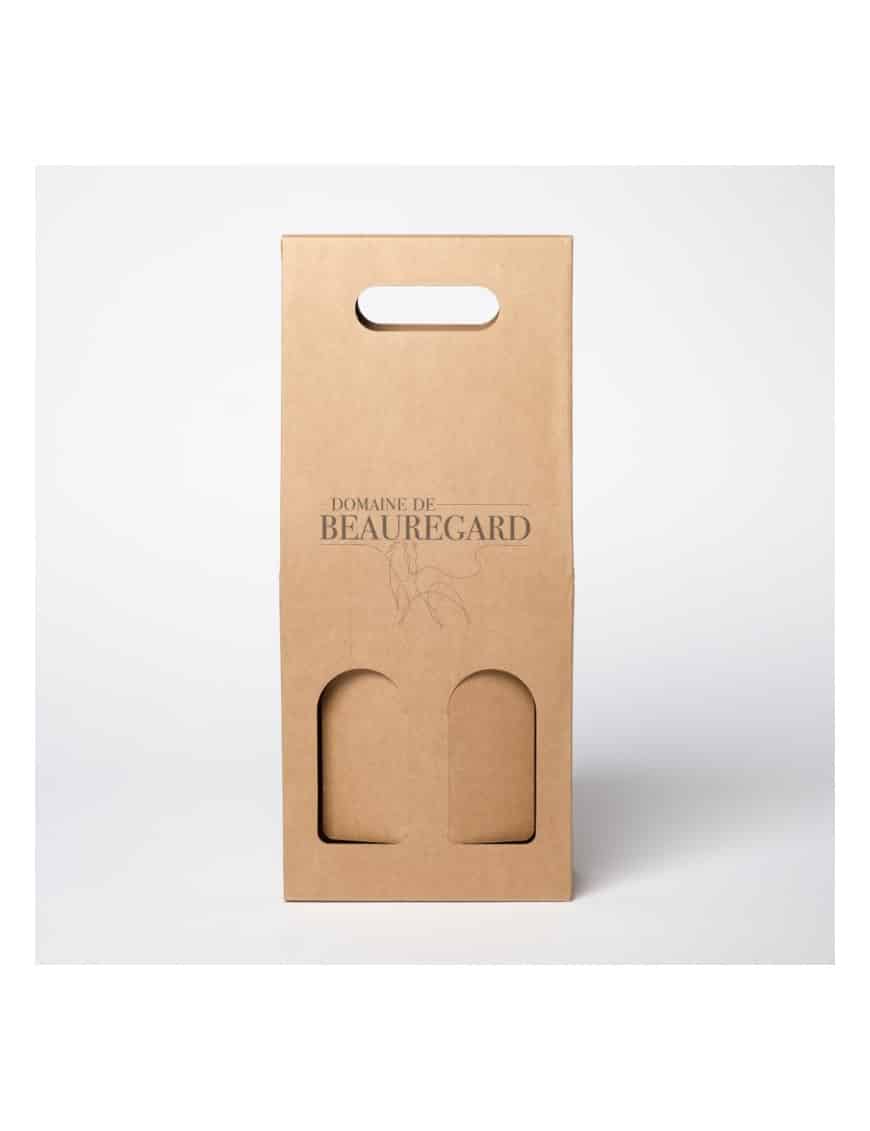 VALISETTE KRAFT BRUN PERSONNALISÉE - 2 BOUTEILLES - avec fenêtres et poignée intégrée – Image 3