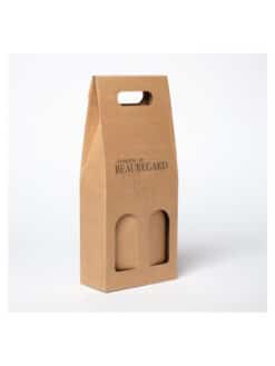 VALISETTE KRAFT BRUN PERSONNALISÉE - 2 BOUTEILLES - avec fenêtres et poignée intégrée