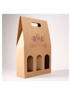 VALISETTE KRAFT BRUN PERSONNALISÉE - 3 BOUTEILLES - avec fenêtres et poignée intégrée