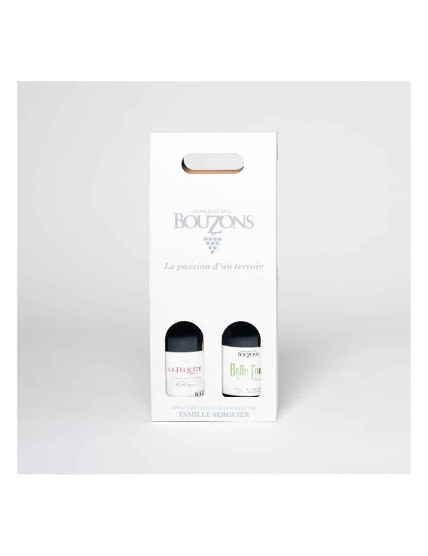 VALISETTE KRAFT BLANC PERSONNALISÉE - 2 BOUTEILLES - avec fenêtres et poignée intégrée