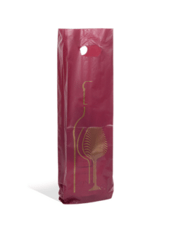 SAC PLASTIQUE LIE DE VIN IMPRESSION OR 1 BOUTEILLE (poignées intégrées)