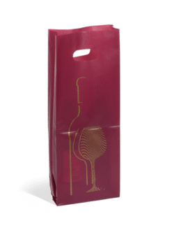 SAC PLASTIQUE LIE DE VIN IMPRESSION OR 2 BOUTEILLES (poignées intégrées)