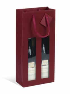 SAC KRAFT LIE DE VIN MAT UNI AVEC FENÊTRE 2 BOUTEILLES (poignées cordelières)