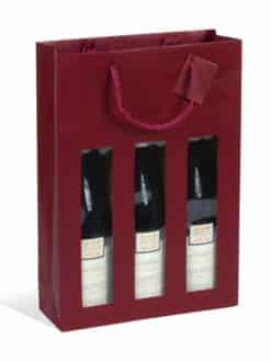 SAC KRAFT LIE DE VIN MAT UNI AVEC FENÊTRE 3 BOUTEILLES (poignées cordelières)